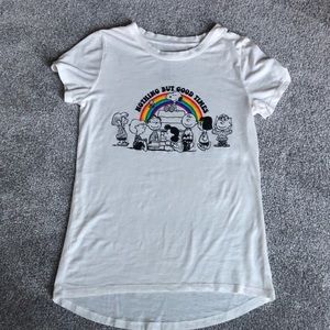 white Charlie Brown shirt with rainbow!